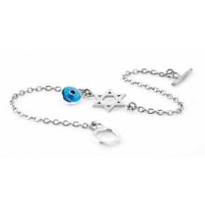 STAR OF DAVID EVIL EYE SILVER BRACELET